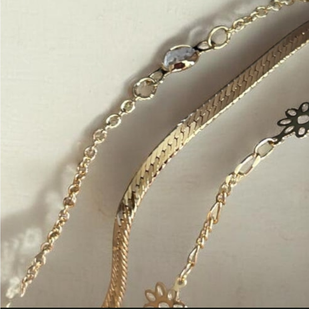Vintage Avon Gold Tone Floral Crystal Anklets NIB | Layered Chains
